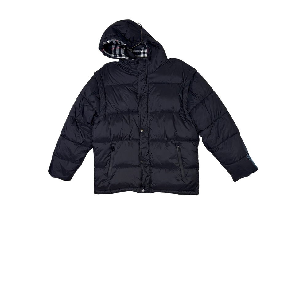Burberry London Women's 2-in-1 Puffer Jacket Vest Navy Blue Nova Check Hood 3XL